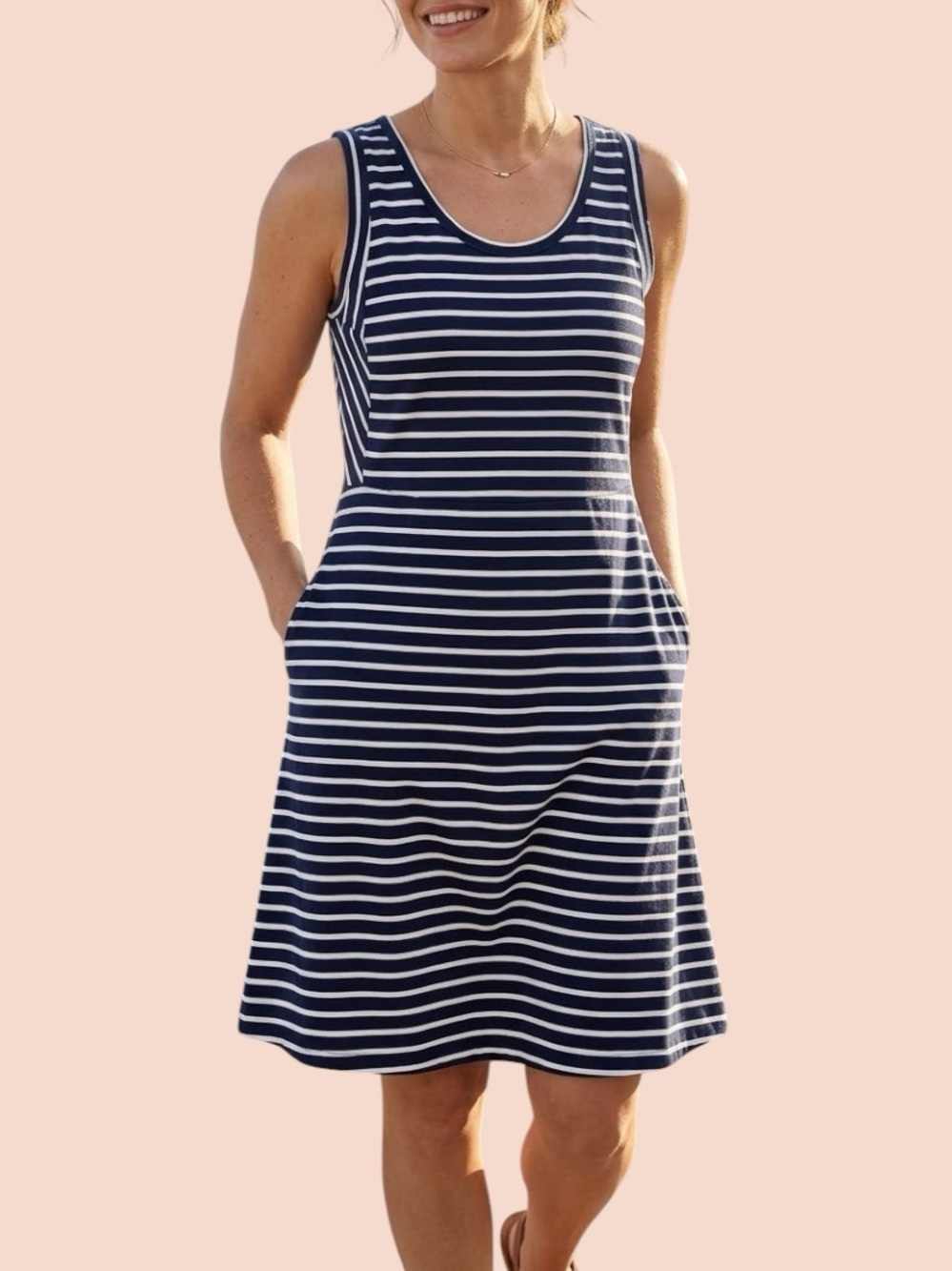 Love Hanna Striped Tank Dress Sz Medium Blue Casual Basic Cotton